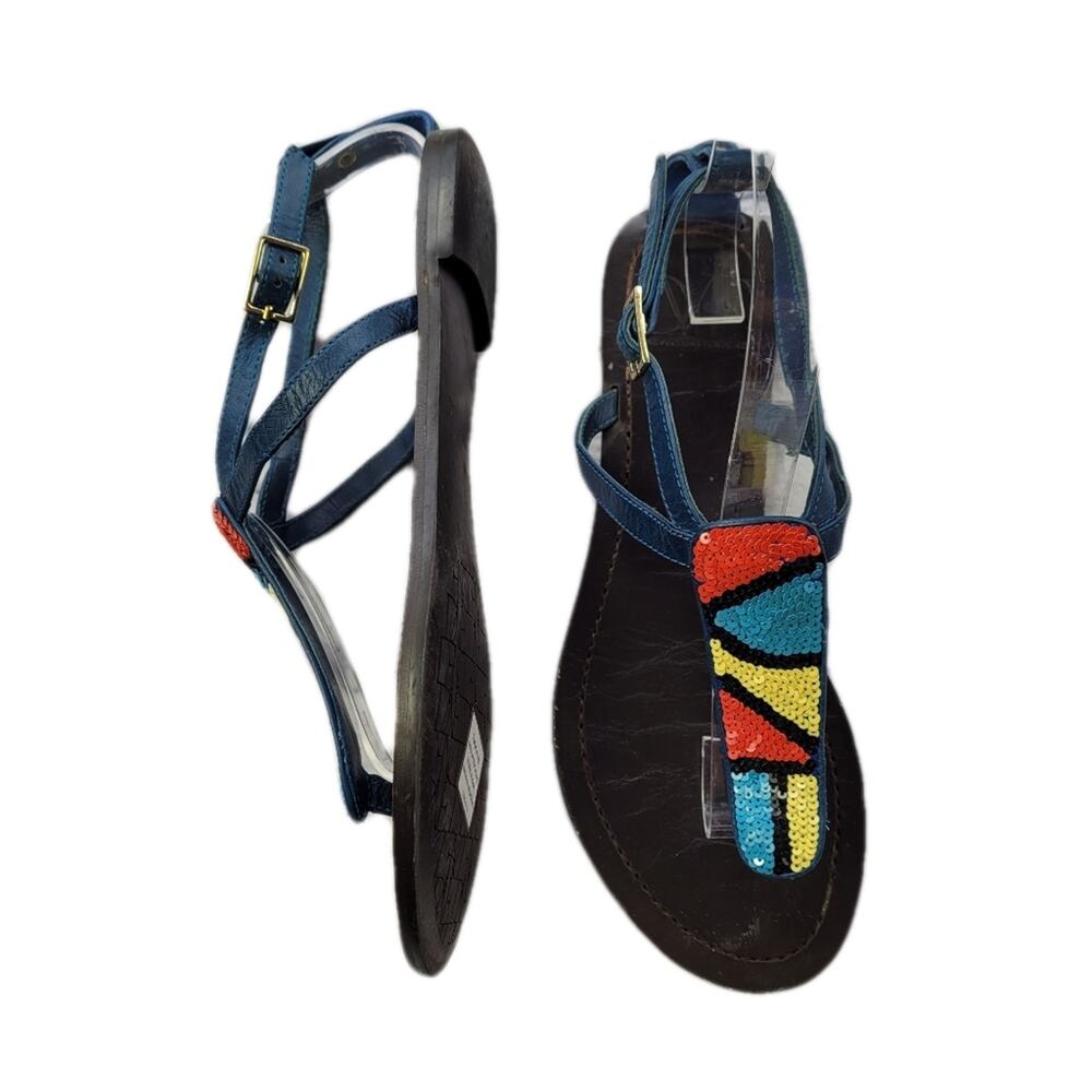 Diane von Furstenberg DVF Blue T-strap Sequin Colorblock Sandal size 6 1/2